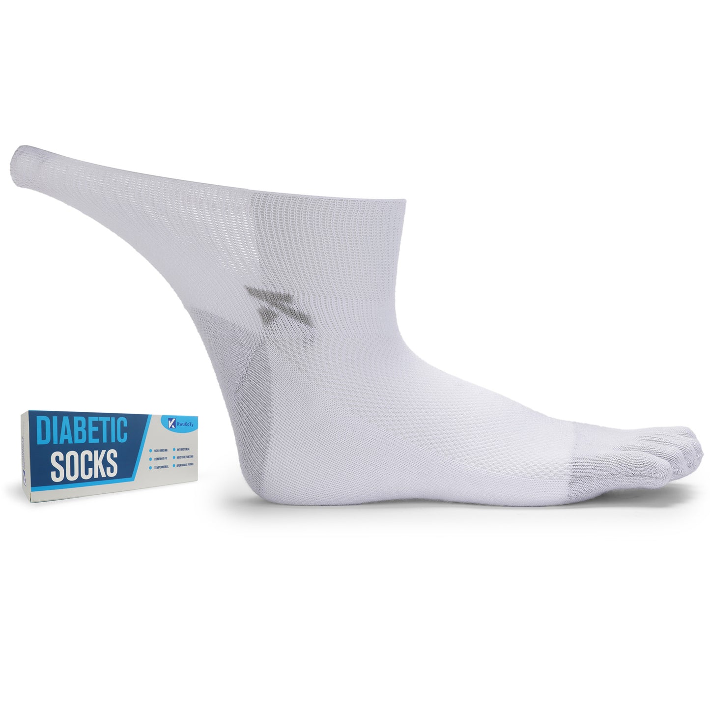 KwuKoTy Diabetic Toe Socks for Men and Women - 6 Pairs, Seamless Loose Fit Non-Restrictive Cotton Boat Socks