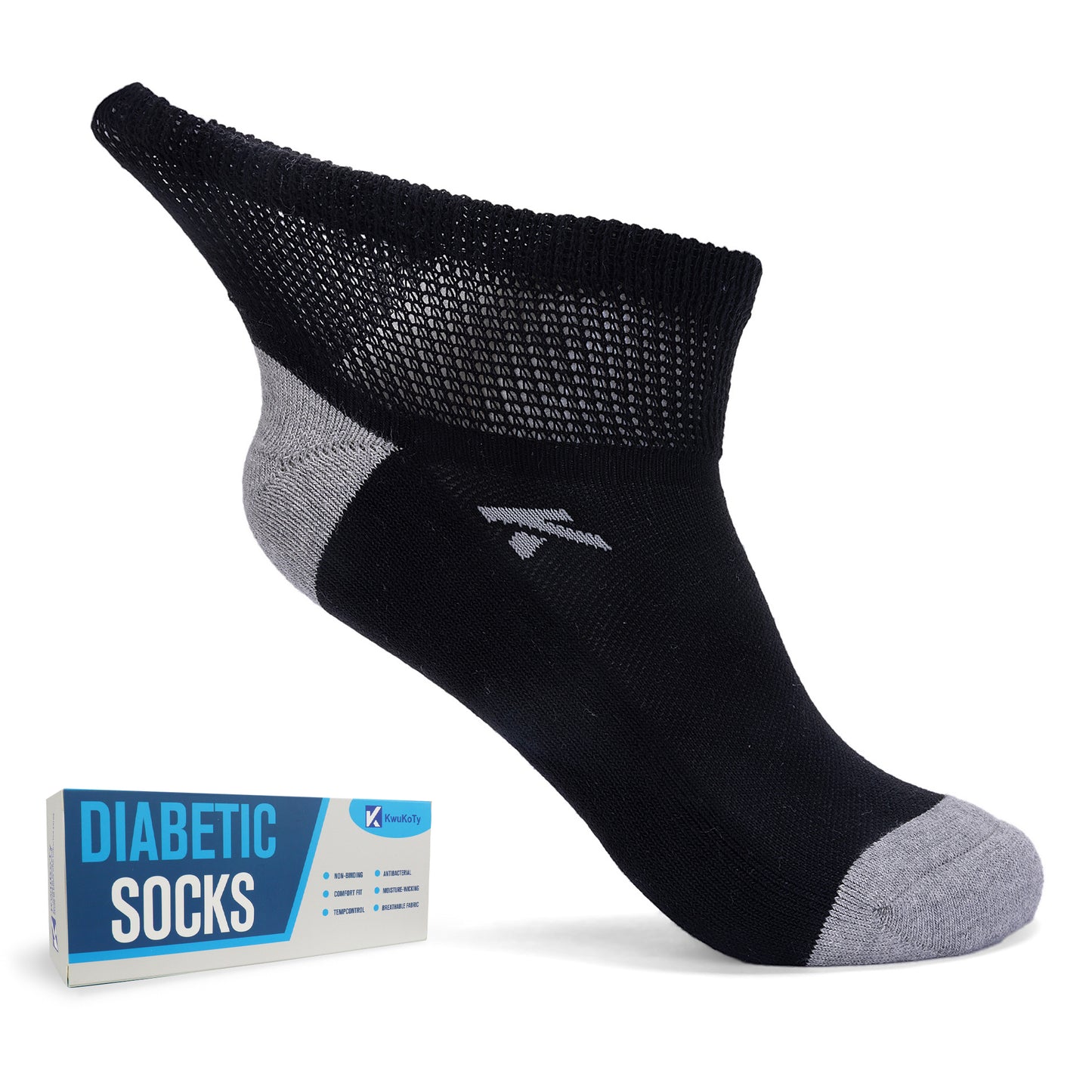 KwuKoty Non-Binding Diabetic Socks Seamless Cushioned Sole Breathable Combed Cotton Ankle Height, for Men & Women, 3 Pairs