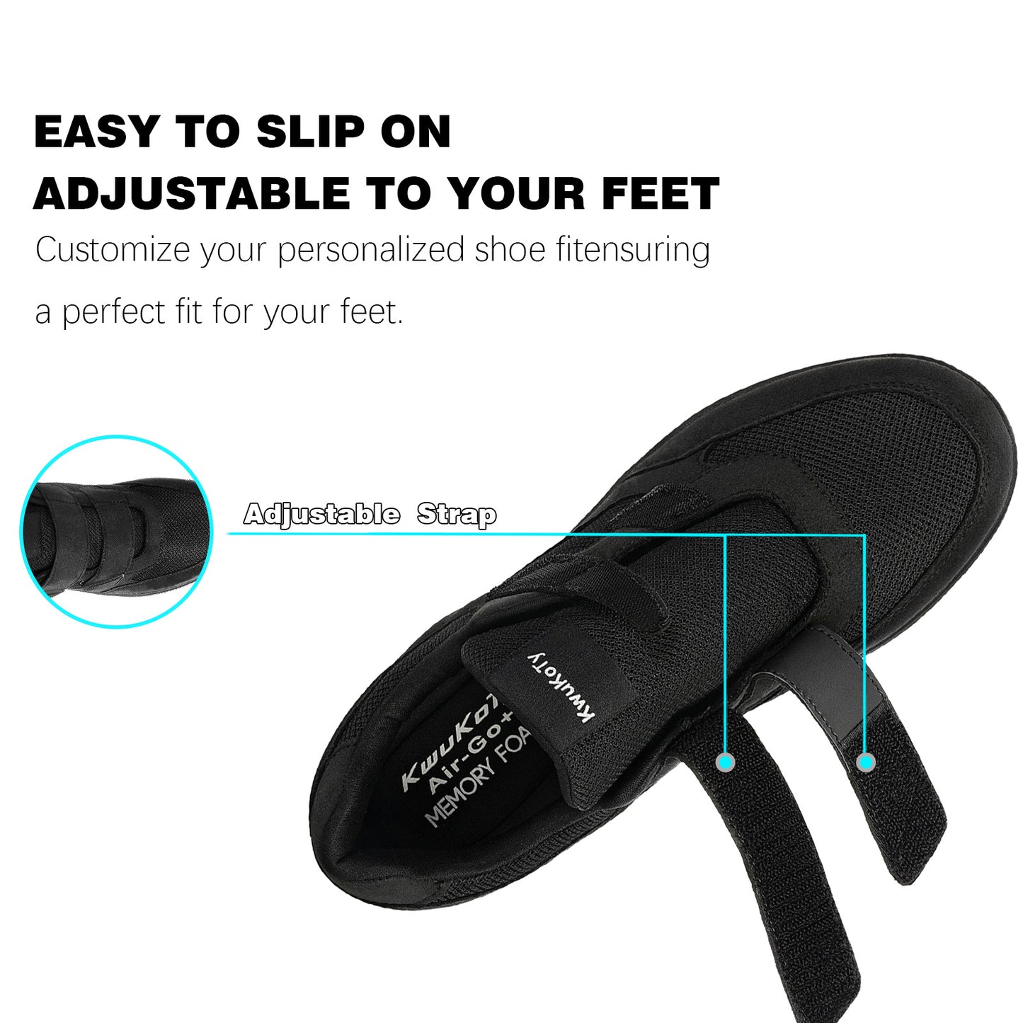 KwuKoty Women's Diabetic Shoes | Adjustable Sneakers | Lace-Free | Plantar Fasciitis/Edema/Swollen Feet/Bunions | Wide Size 6-11.5