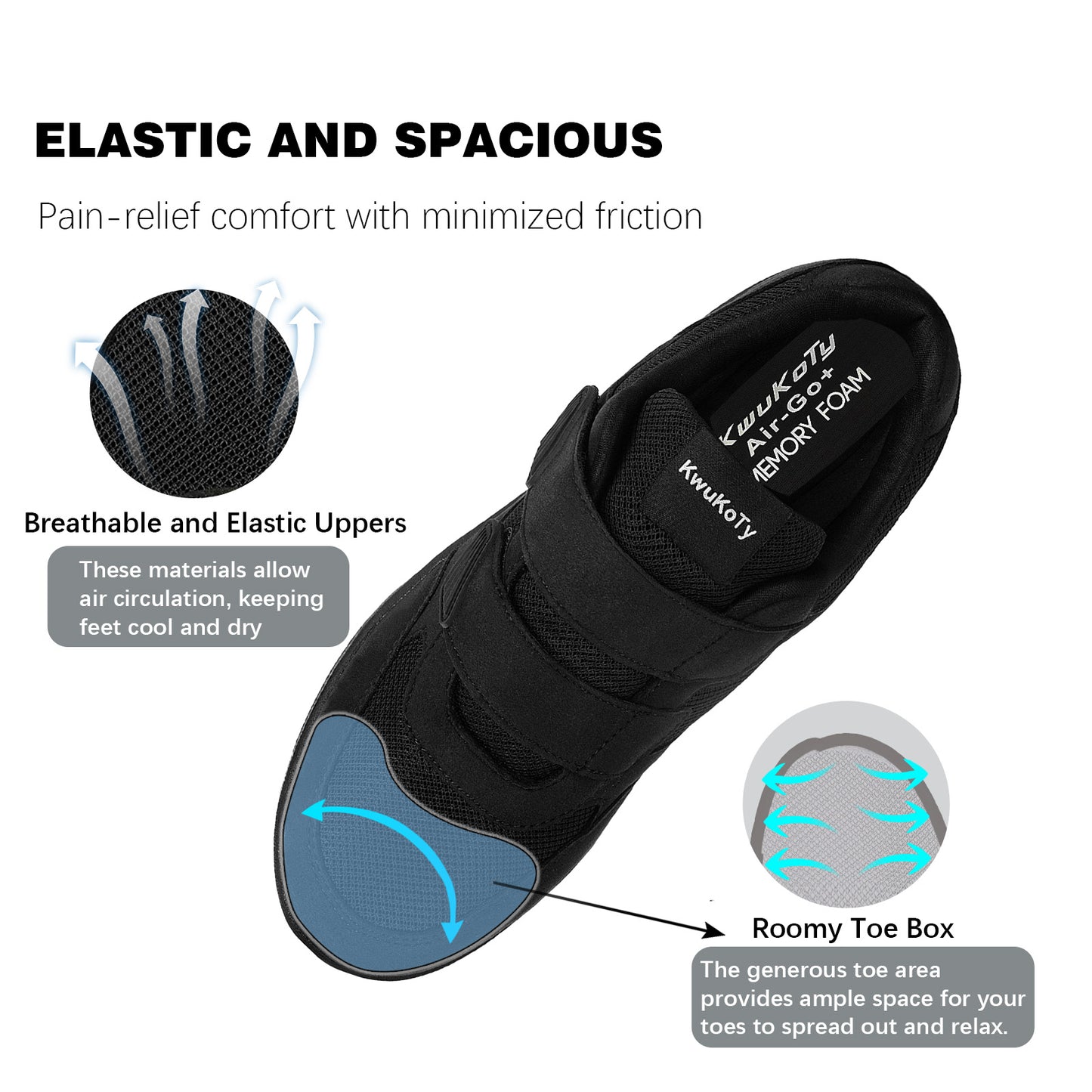 KwuKoty Women's Diabetic Shoes | Adjustable Sneakers | Lace-Free | Plantar Fasciitis/Edema/Swollen Feet/Bunions | Wide Size 6-11.5