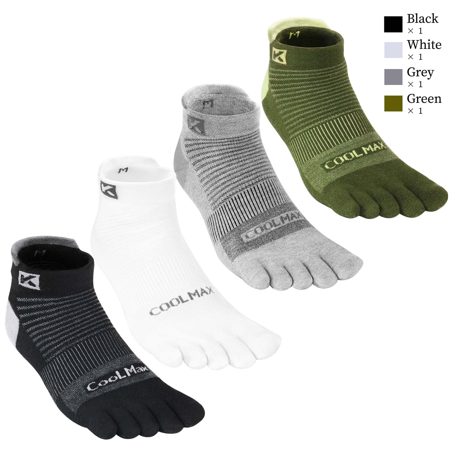 KwuKoTy 4 Pairs COOLMAX CORE Toe Running Ankle Socks - Men's 4-13, Women's 5-14