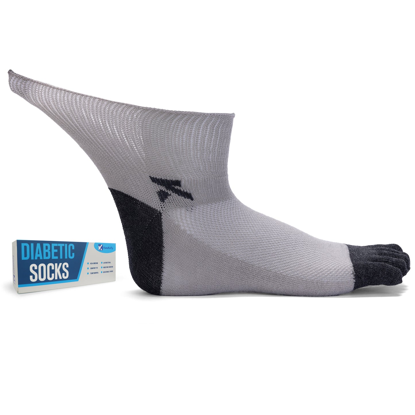 KwuKoTy Diabetic Toe Socks for Men and Women - 6 Pairs, Seamless Loose Fit Non-Restrictive Cotton Boat Socks