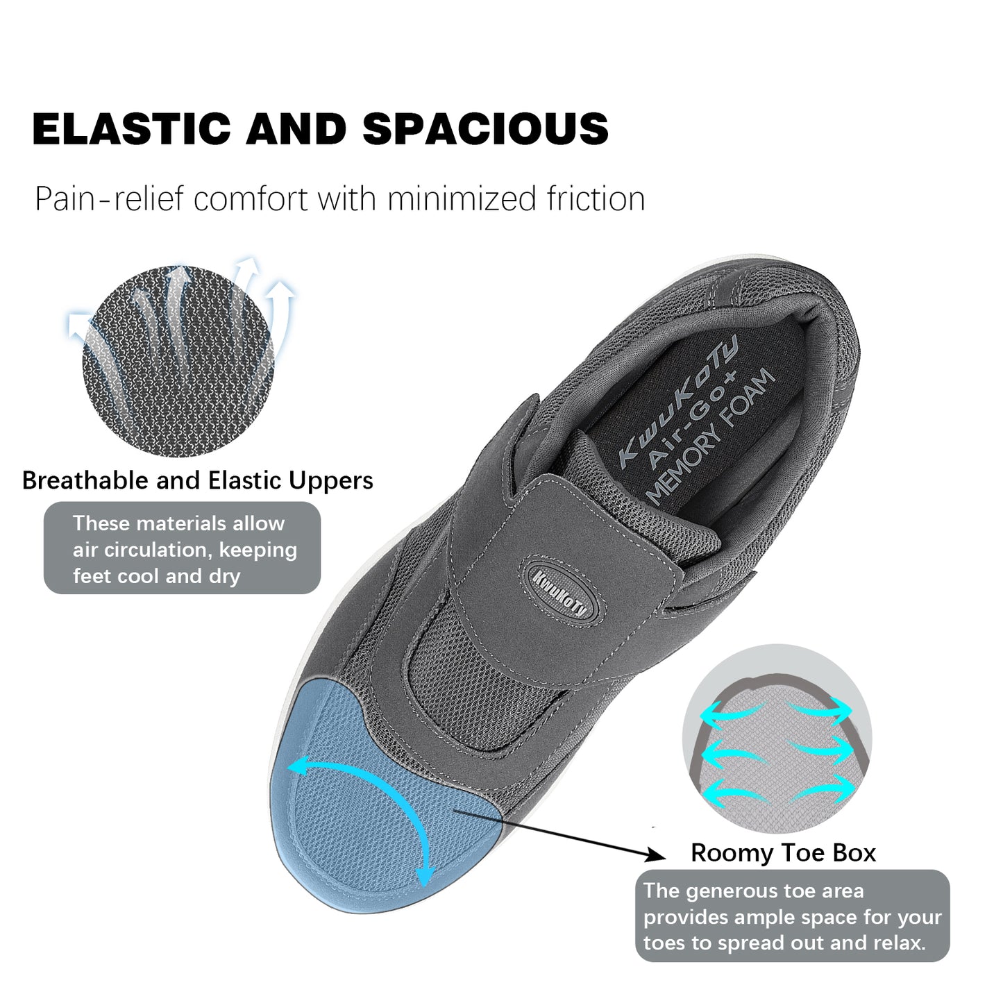 Kwukoty Men's Diabetic Shoes Slip-On Orthopedic Walking Shoes for Plantar Fasciitis Relief Size 7-13 Wide