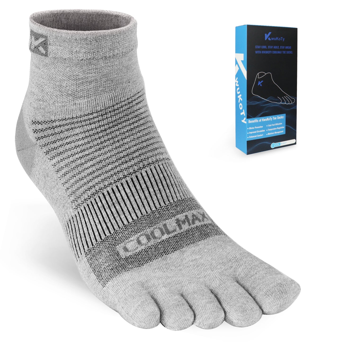 KwuKoty 4 Pair COOLMAX CORE Toe Socks Quarter