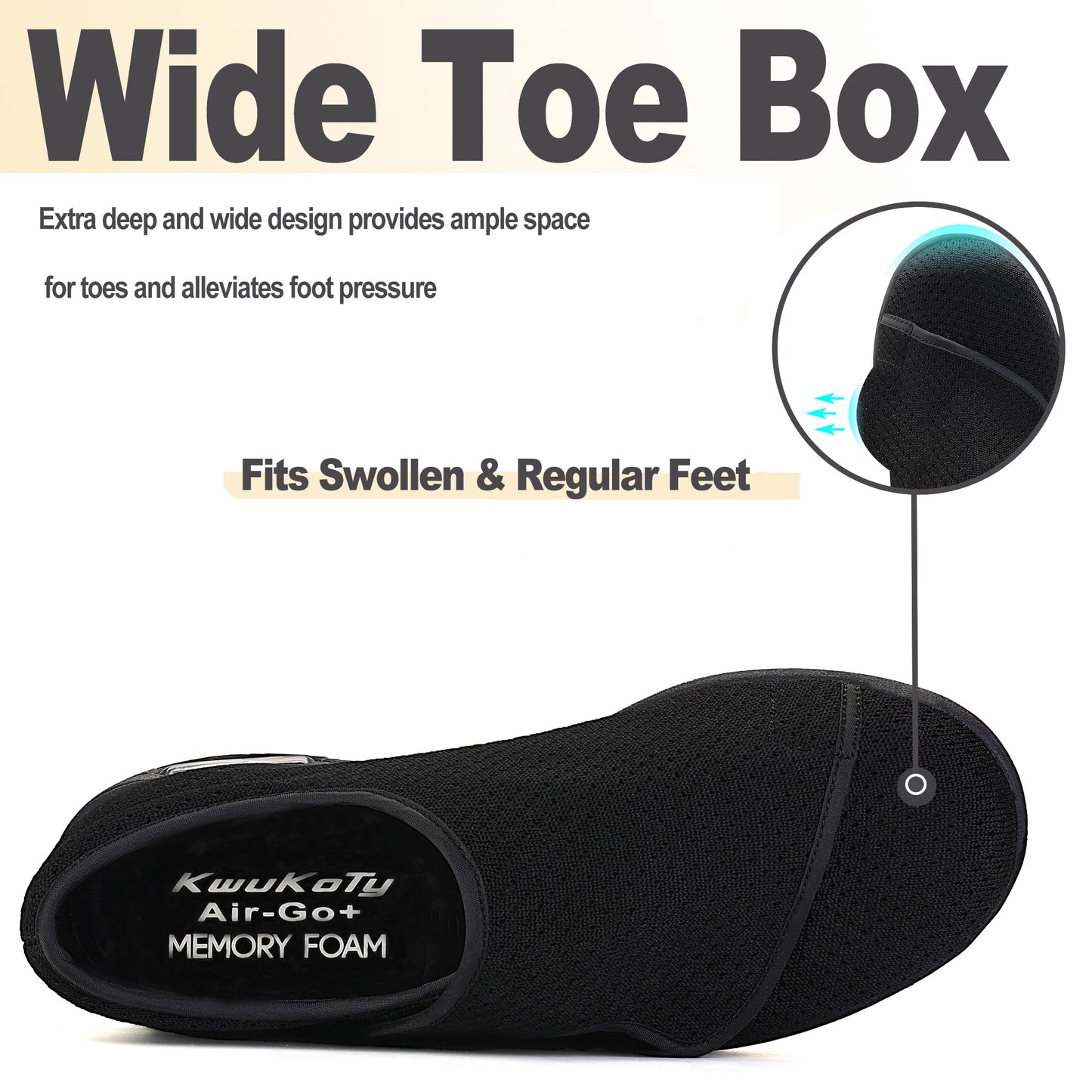 KwuKoty Women's Wide Diabetic Shoes with Air Cushion | Relax Series, Comfort for Swollen Feet, Bunions, Edema | Size 6-11