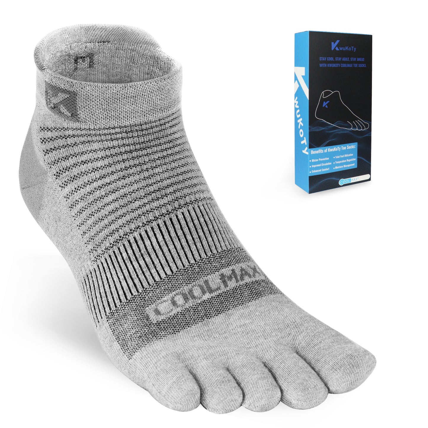 KwuKoTy 4 Pairs COOLMAX CORE Toe Running Ankle Socks - Men's 4-13, Women's 5-14