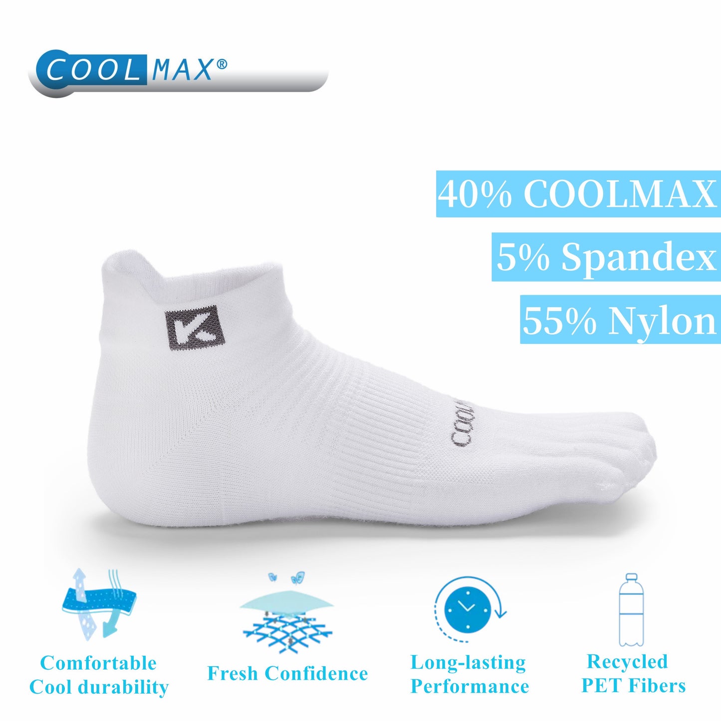 KwuKoTy 4 Pairs COOLMAX CORE Toe Running Ankle Socks - Men's 4-13, Women's 5-14