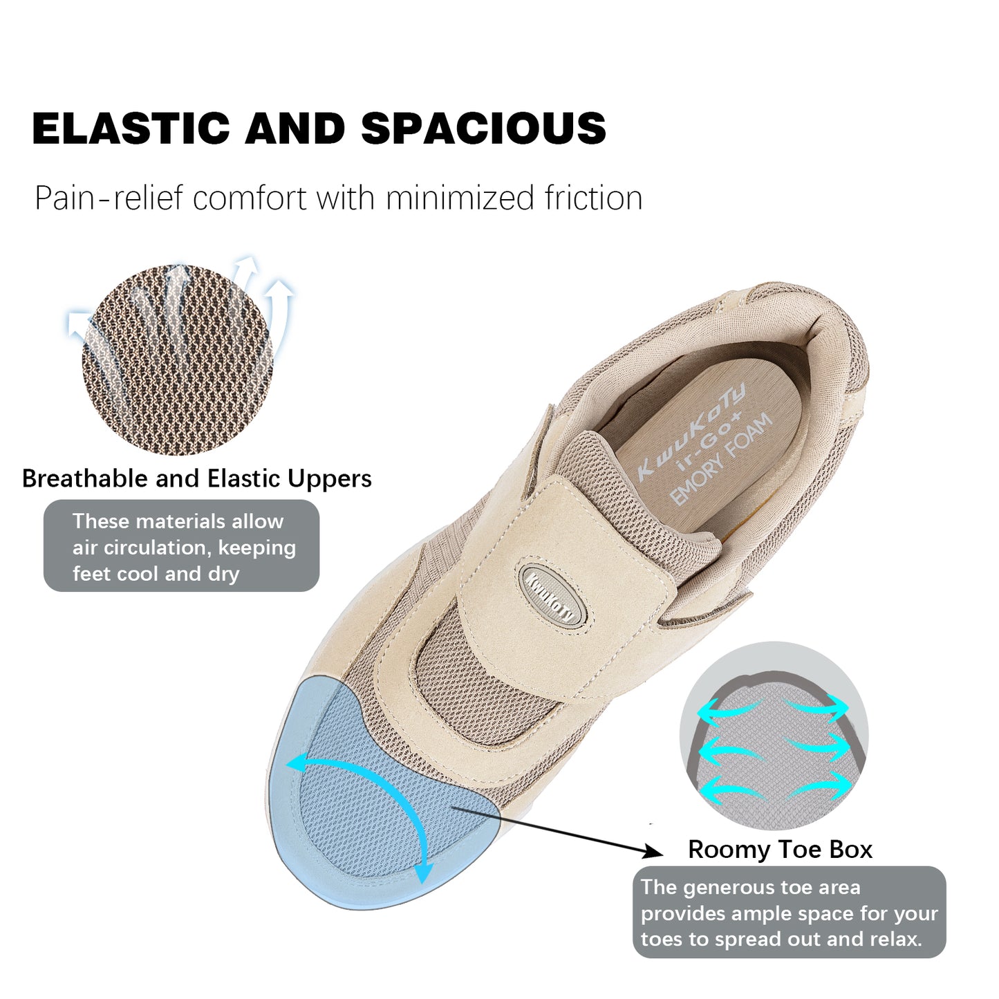 Kwukoty Men's Diabetic Shoes Slip-On Orthopedic Walking Shoes for Plantar Fasciitis Relief Size 7-13 Wide