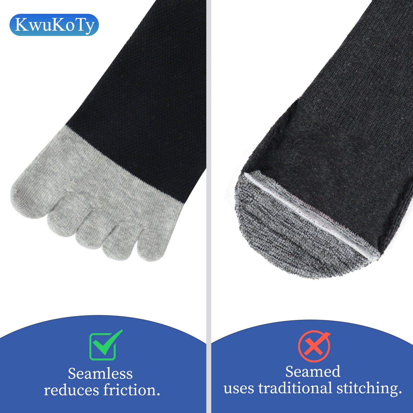 KwuKoTy Diabetic Toe Socks for Men and Women - 6 Pairs, Seamless Loose Fit Non-Restrictive Cotton Boat Socks