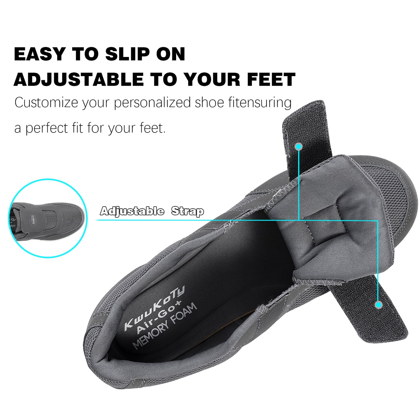 Kwukoty Men's Diabetic Shoes Slip-On Orthopedic Walking Shoes for Plantar Fasciitis Relief Size 7-13 Wide