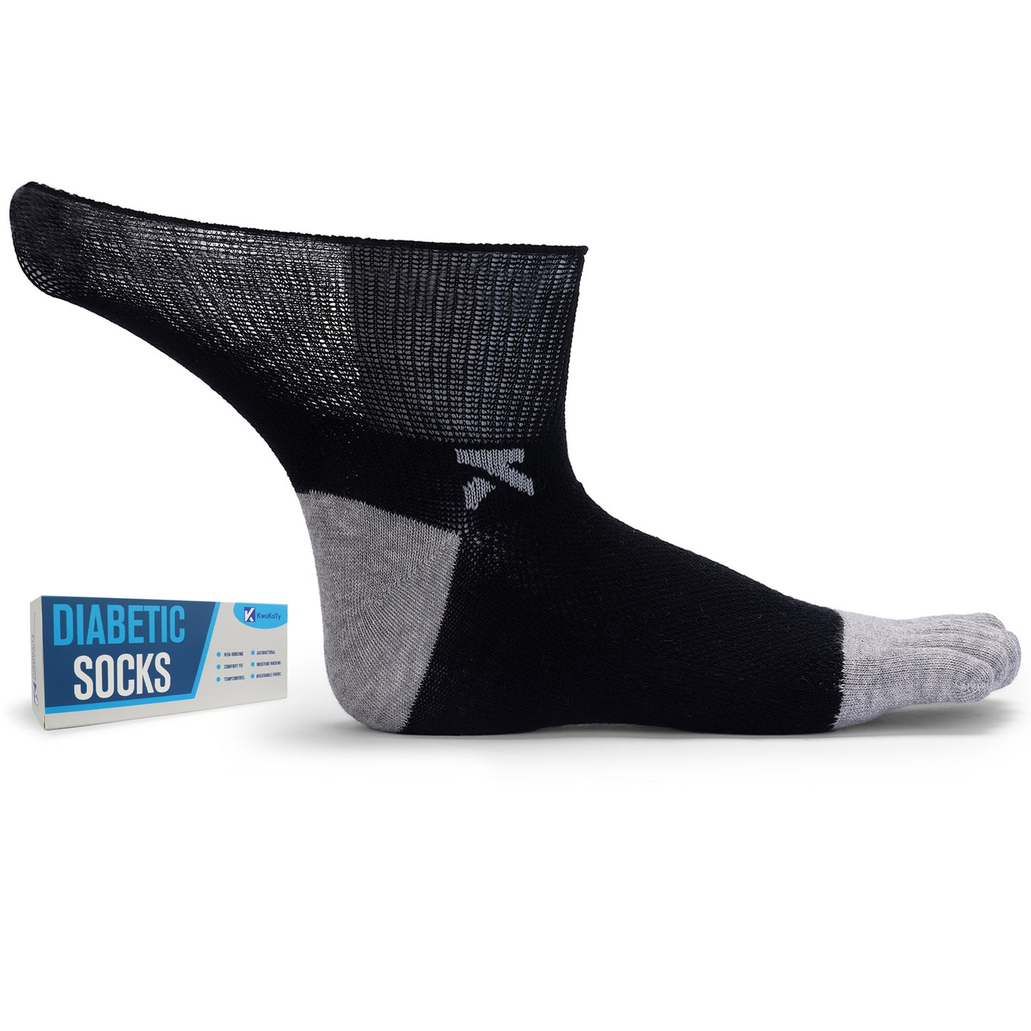KwuKoTy Diabetic Toe Socks for Men and Women - 6 Pairs, Seamless Loose Fit Non-Restrictive Cotton Boat Socks