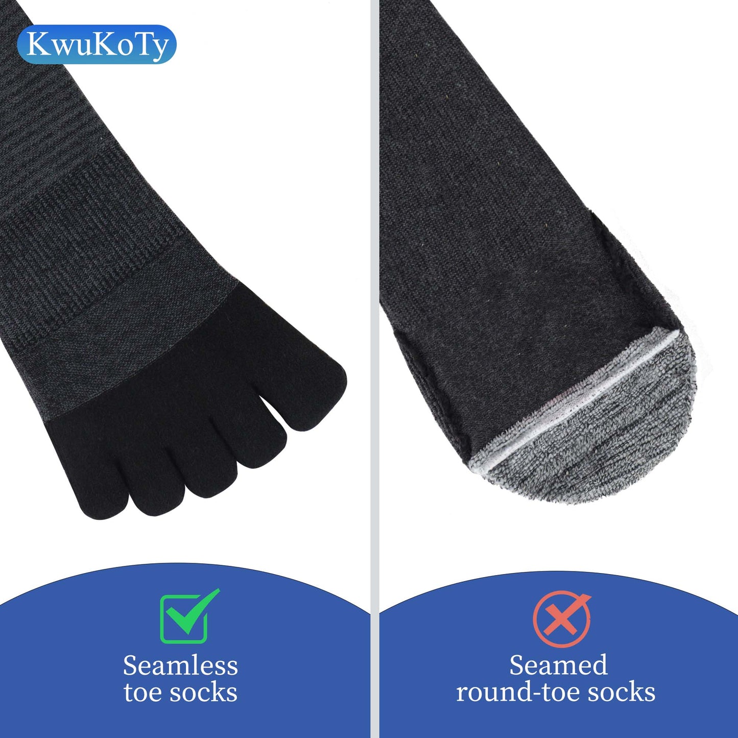 KwuKoTy 4 Pairs COOLMAX CORE Toe Running Ankle Socks - Men's 4-13, Women's 5-14