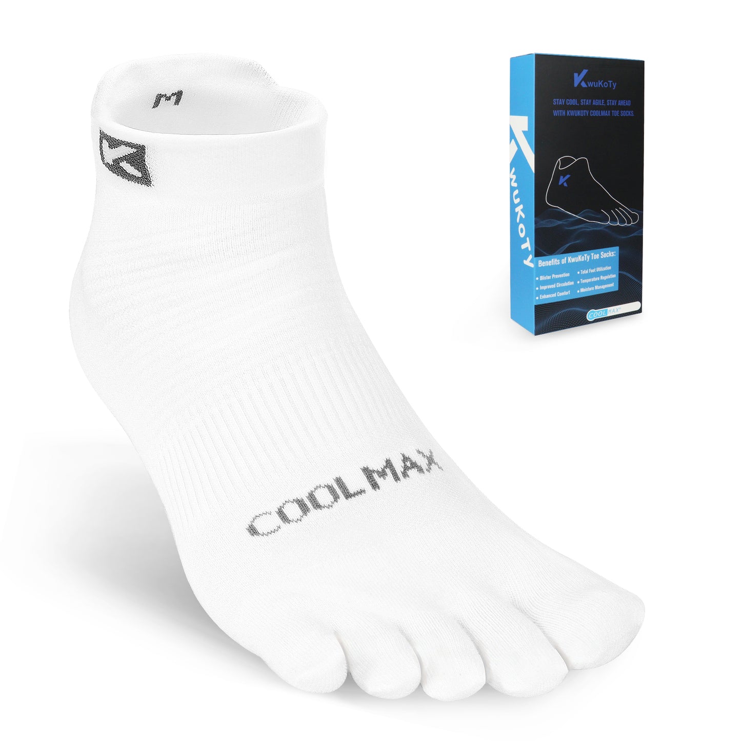 KwuKoTy 4 Pairs COOLMAX CORE Toe Running Ankle Socks - Men's 4-13, Women's 5-14