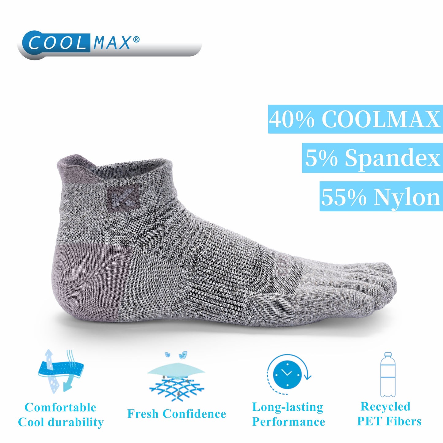 KwuKoTy 4 Pairs COOLMAX CORE Toe Running Ankle Socks - Men's 4-13, Women's 5-14