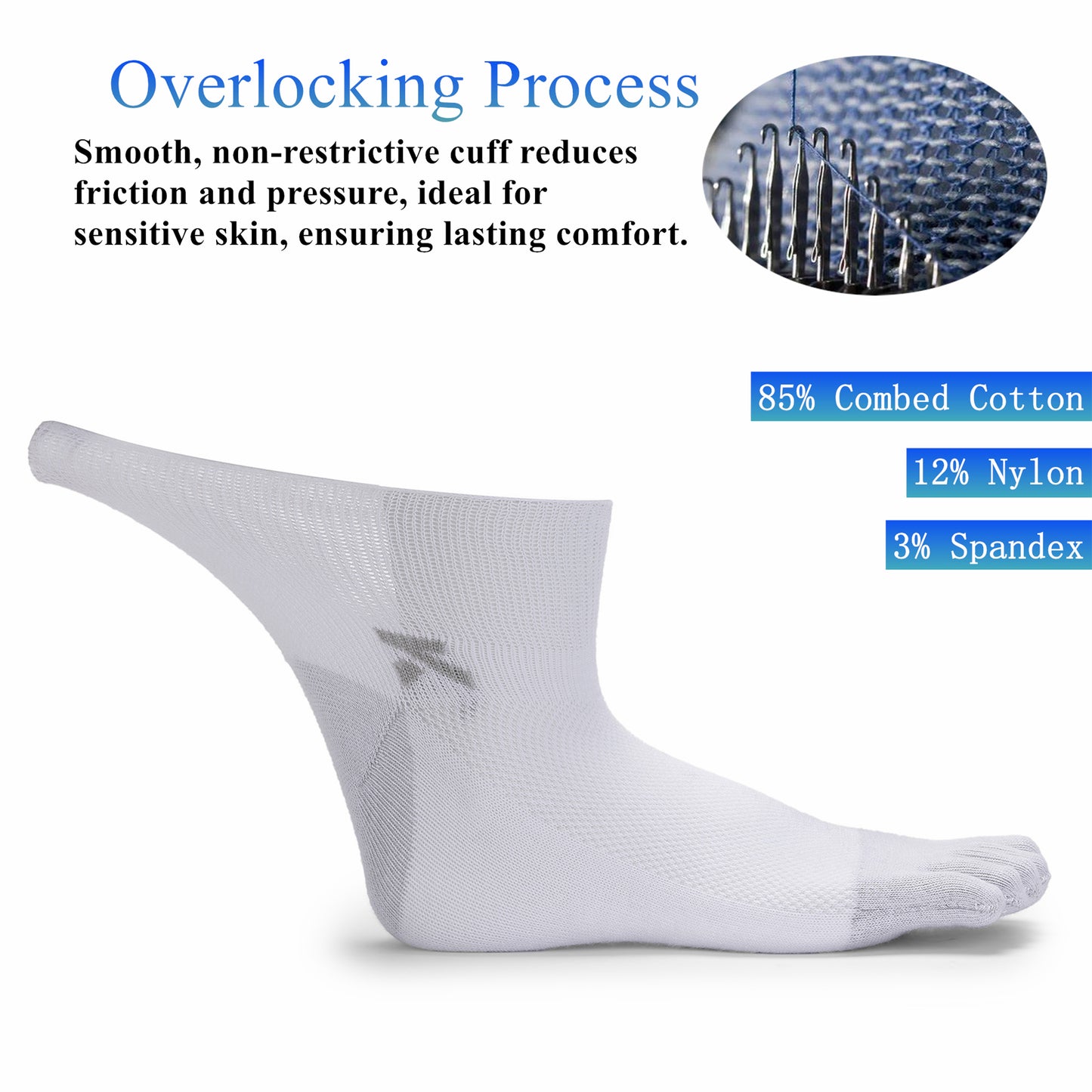 KwuKoTy Diabetic Toe Socks for Men and Women - 6 Pairs, Seamless Loose Fit Non-Restrictive Cotton Boat Socks