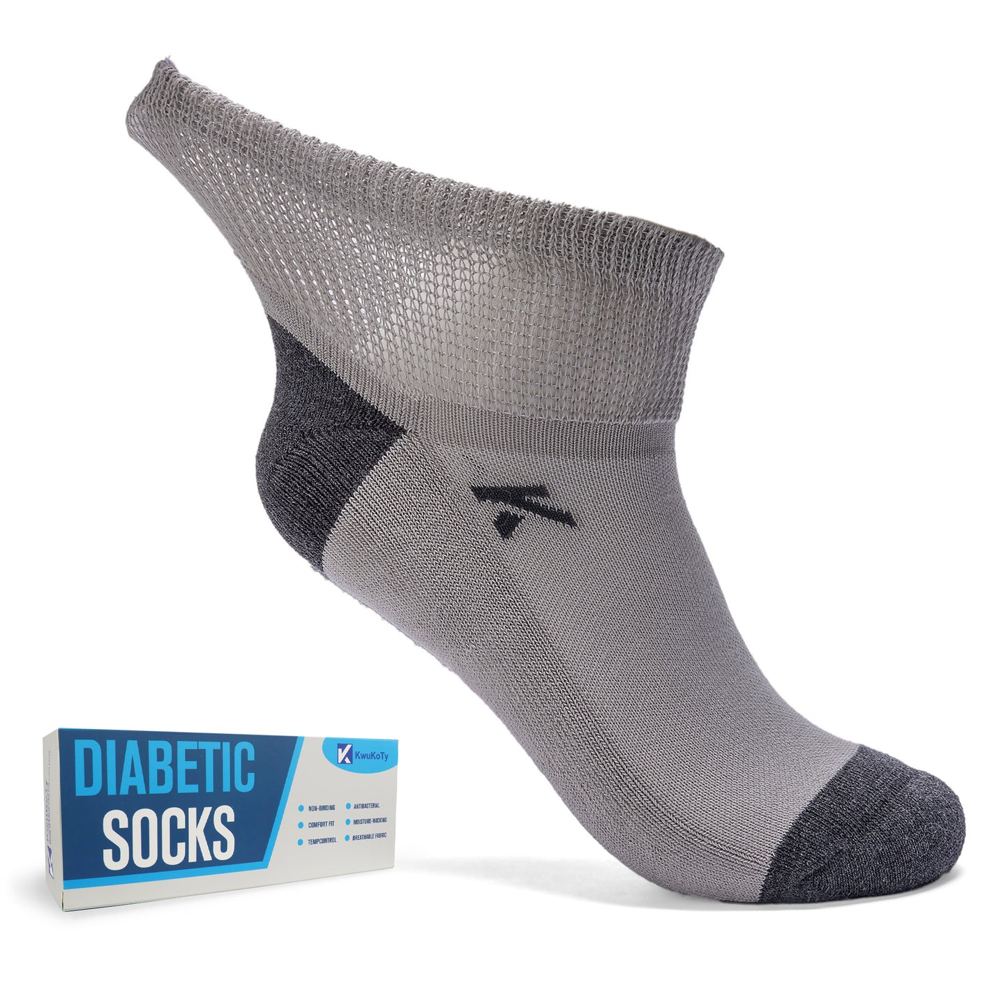 KwuKoty Non-Binding Diabetic Socks Seamless Cushioned Sole Breathable Combed Cotton Ankle Height, for Men & Women, 3 Pairs