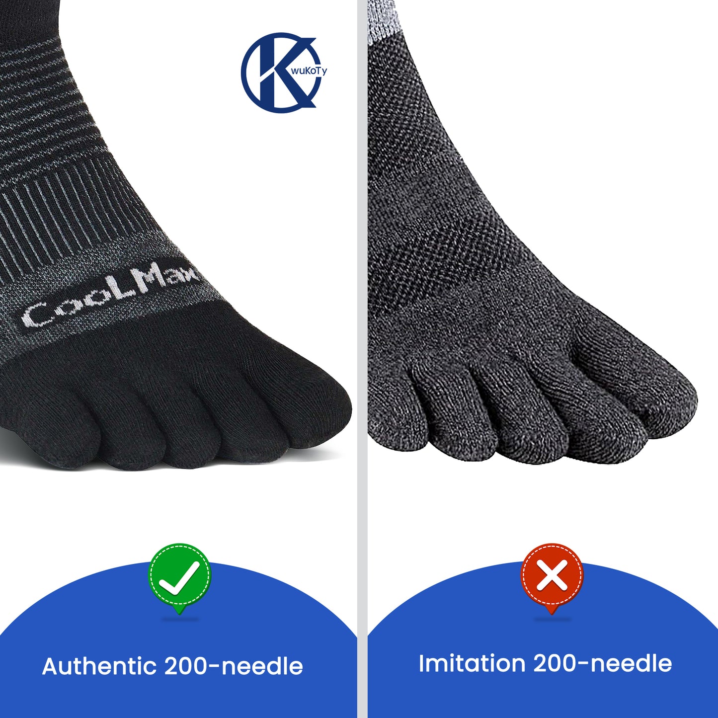 KWUKOTY Cushioned Compression Quarter Running Toe Socks COOLMAX, 3 Pairs Men's 4-13 Women's 5-14