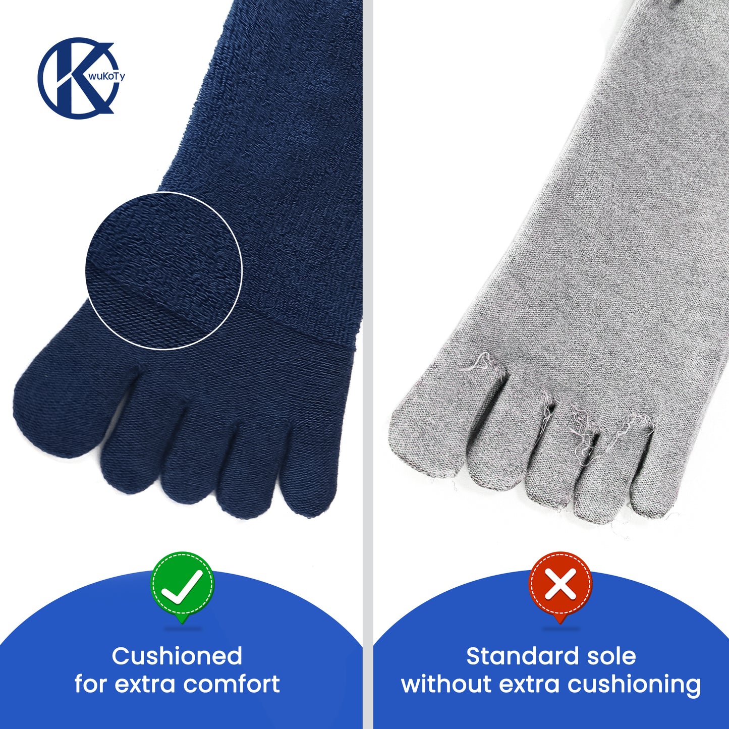 KWUKOTY Cushioned Compression Quarter Running Toe Socks COOLMAX, 3 Pairs Men's 4-13 Women's 5-14