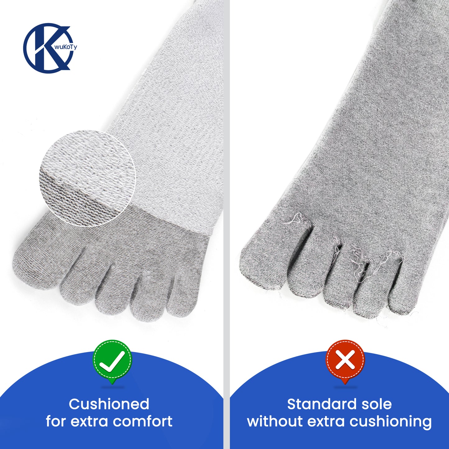 KWUKOTY Cushioned Compression Quarter Running Toe Socks COOLMAX, 3 Pairs Men's 4-13 Women's 5-14