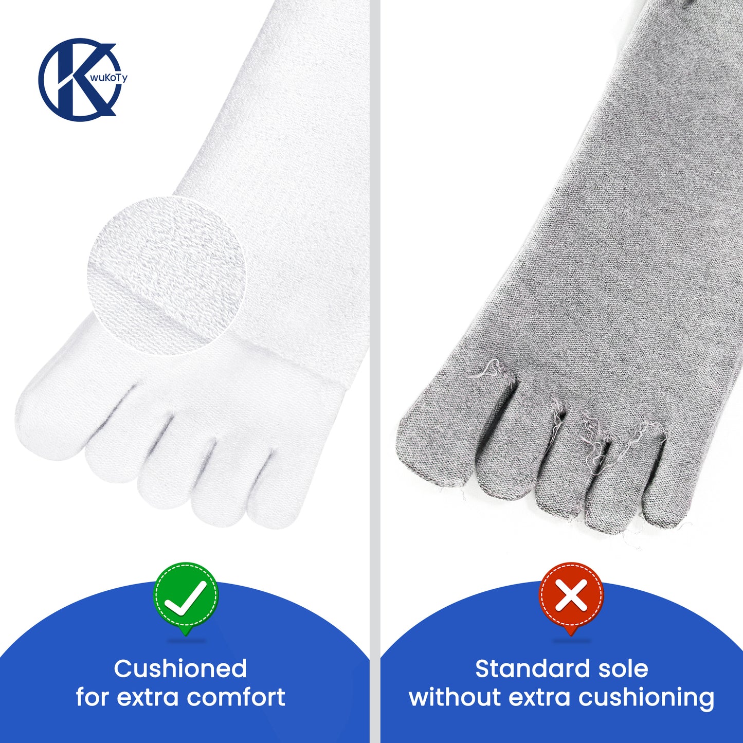KWUKOTY Cushioned Compression Quarter Running Toe Socks COOLMAX, 3 Pairs Men's 4-13 Women's 5-14