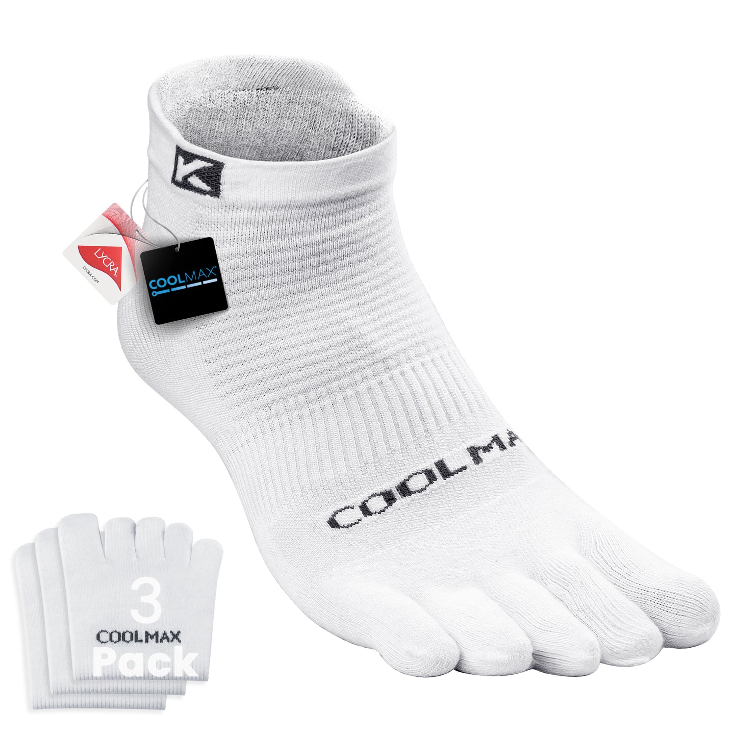 KWUKOTY Cushioned Compression Ankle Running Toe Socks COOLMAX, 3 Pairs Men's 4-13, Women's 5-14