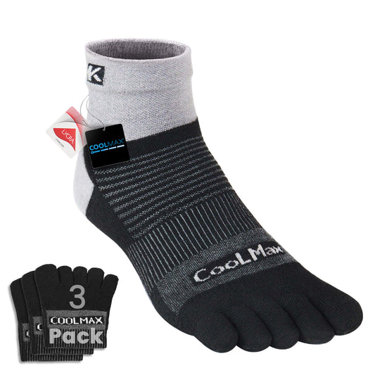 KWUKOTY Cushioned Compression Quarter Running Toe Socks COOLMAX, 3 Pairs Men's 4-13 Women's 5-14