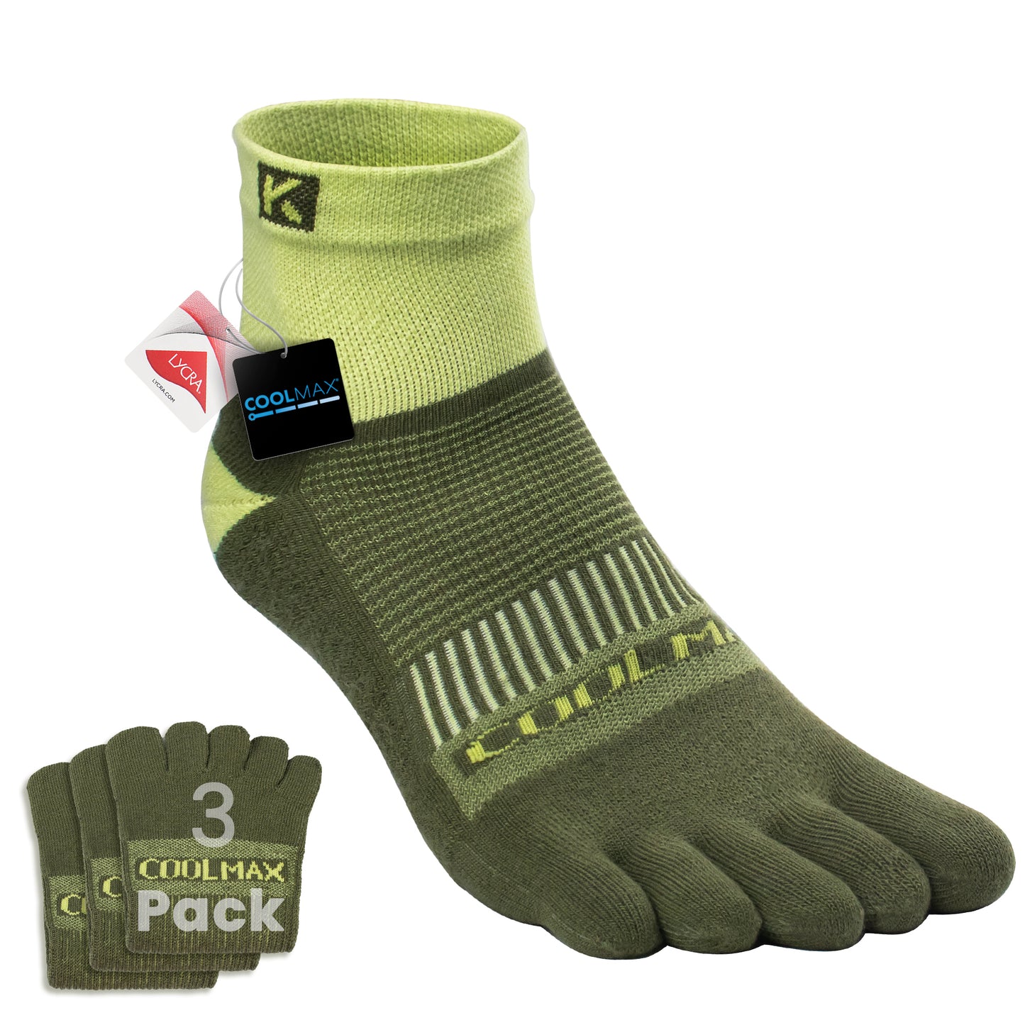 KWUKOTY Cushioned Compression Quarter Running Toe Socks COOLMAX, 3 Pairs Men's 4-13 Women's 5-14