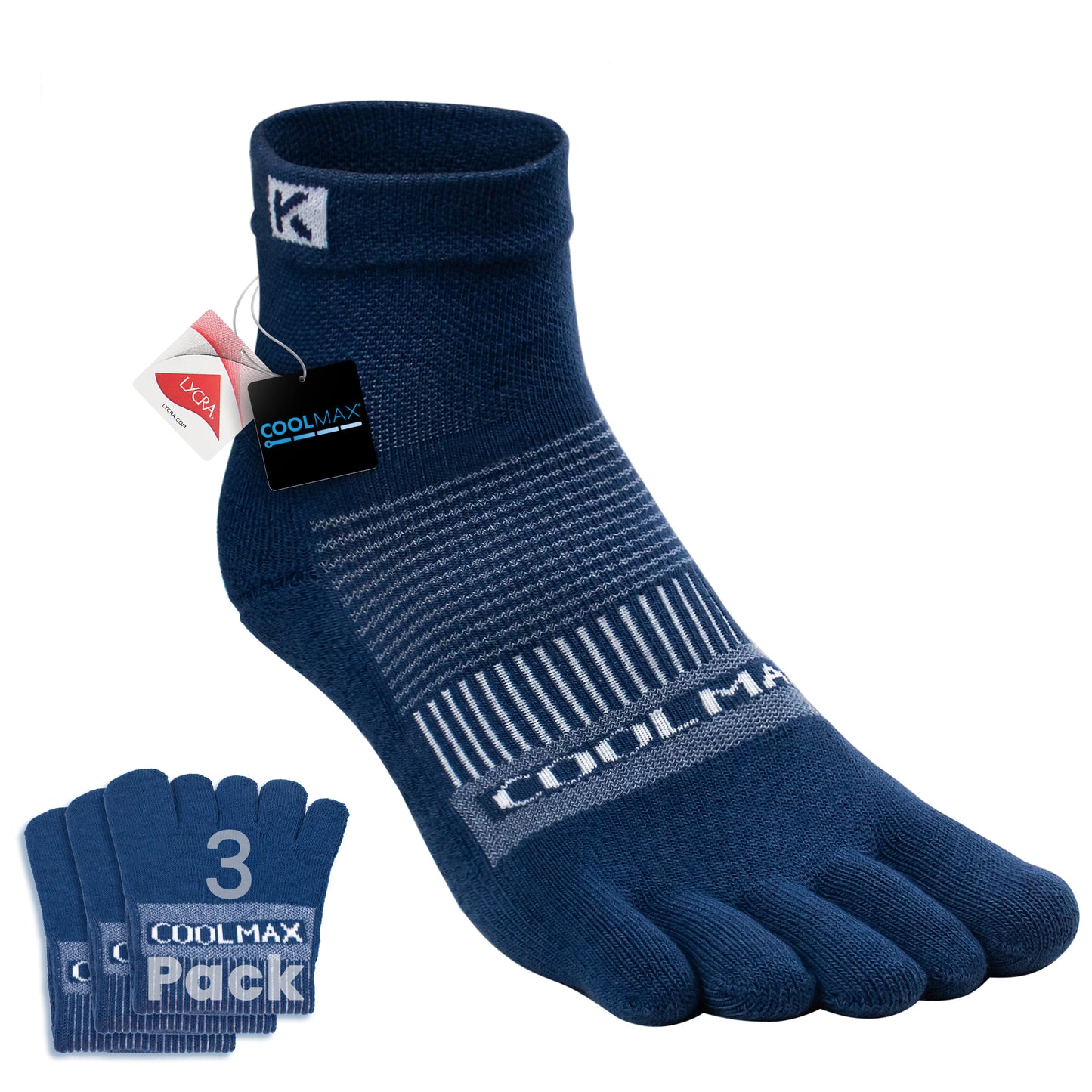KWUKOTY Cushioned Compression Quarter Running Toe Socks COOLMAX, 3 Pairs Men's 4-13 Women's 5-14