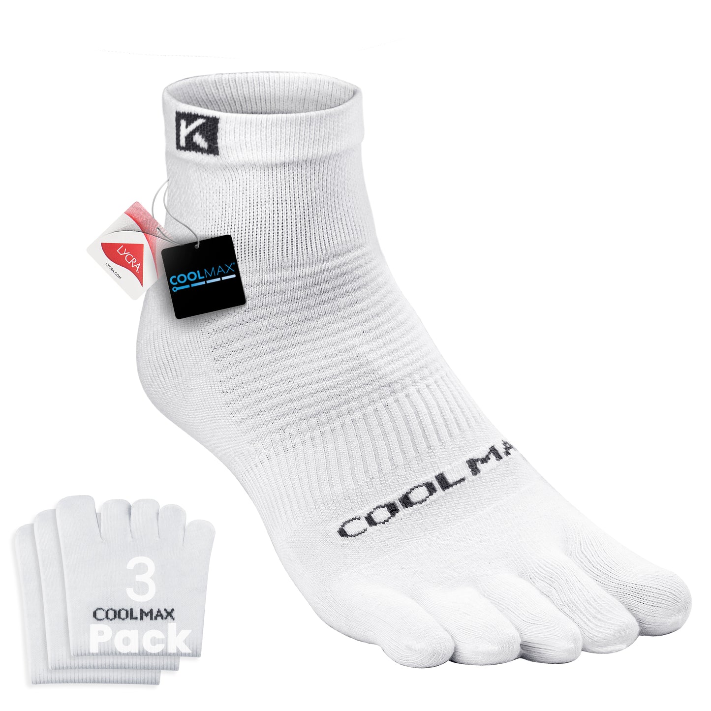 KWUKOTY Cushioned Compression Quarter Running Toe Socks COOLMAX, 3 Pairs Men's 4-13 Women's 5-14