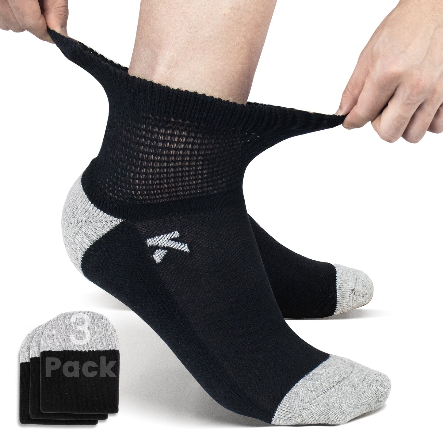 KwuKoTy Diabetic Socks Ankle Cushioned Sole Combed Cotton, Daily Wear & Sports, 3-Pack Men's 6-12 Women's 7-13