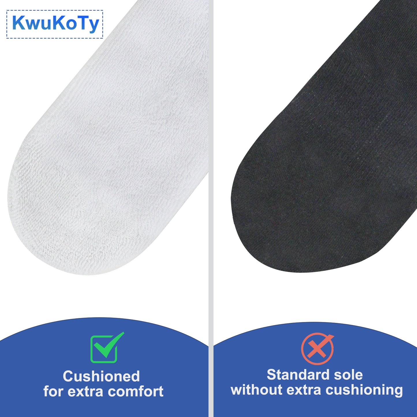 KwuKoty Non-Binding Diabetic Socks Seamless Cushioned Sole Breathable Combed Cotton Ankle Height, for Men &amp; Women, 3 Pairs