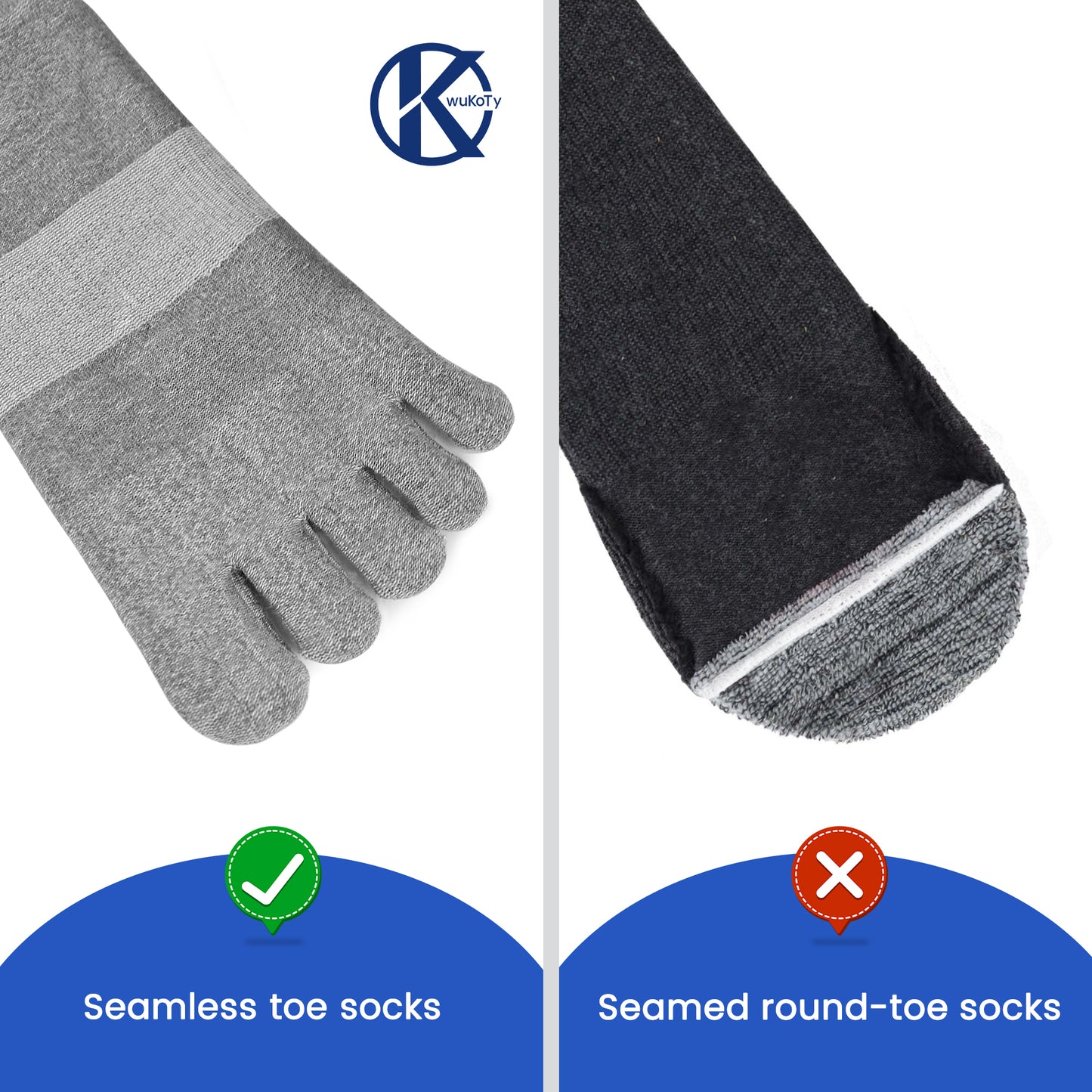KWUKOTY Cushioned Compression Quarter Running Toe Socks COOLMAX, 3 Pairs Men's 4-13 Women's 5-14