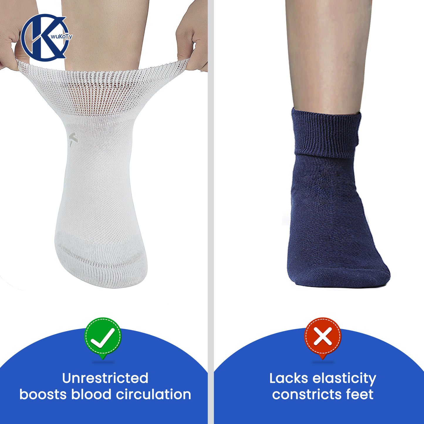 KwuKoTy Diabetic Socks Ankle Cushioned Sole Combed Cotton, Daily Wear & Sports, 3-Pack Men's 6-12 Women's 7-13