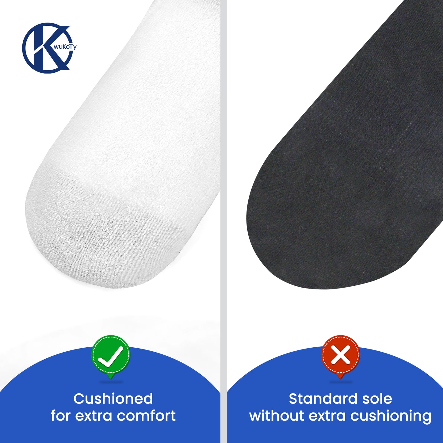 KwuKoTy Diabetic Socks Ankle Cushioned Sole Combed Cotton, Daily Wear & Sports, 3-Pack Men's 6-12 Women's 7-13