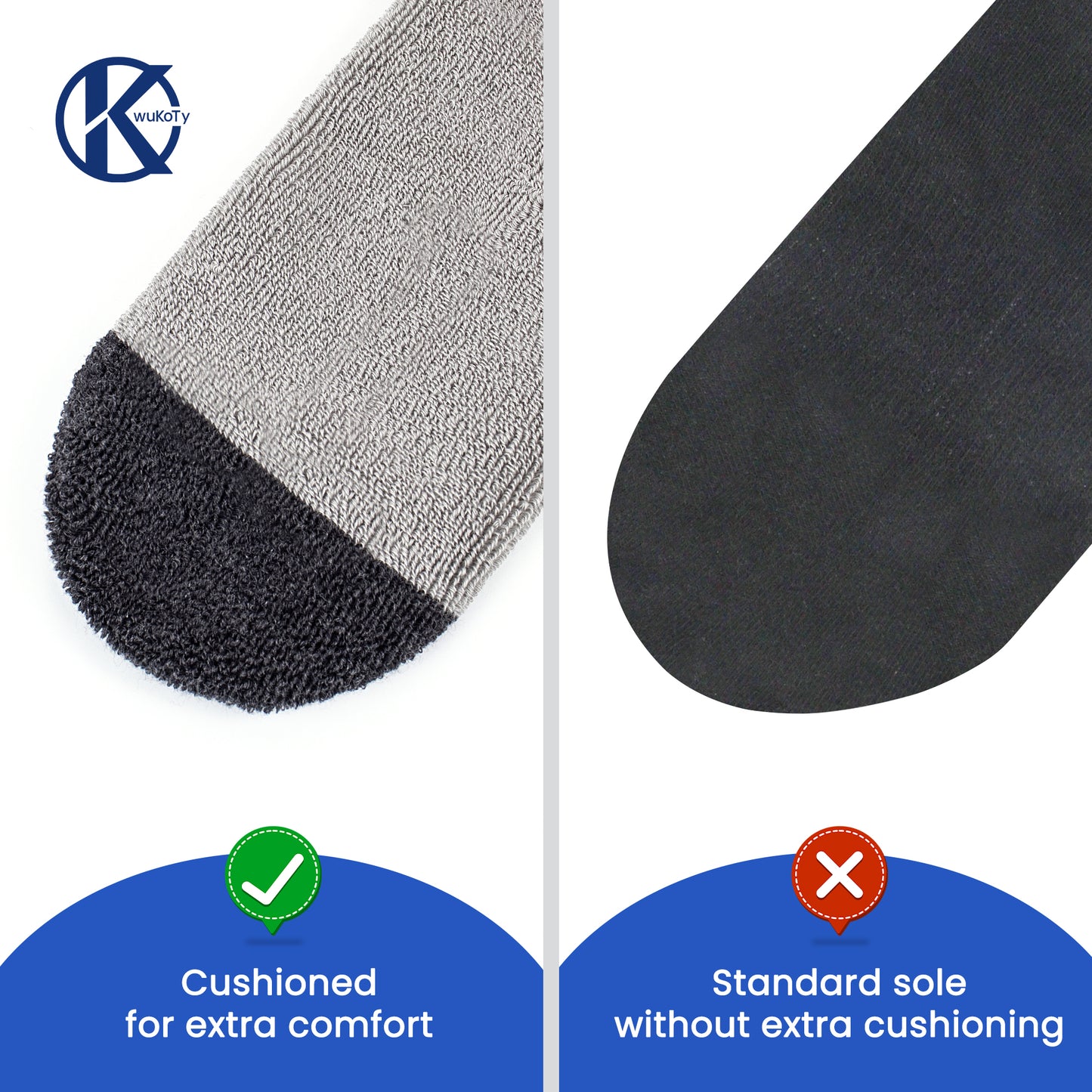 KwuKoTy Diabetic Socks Ankle Cushioned Sole Combed Cotton, Daily Wear & Sports, 3-Pack Men's 6-12 Women's 7-13