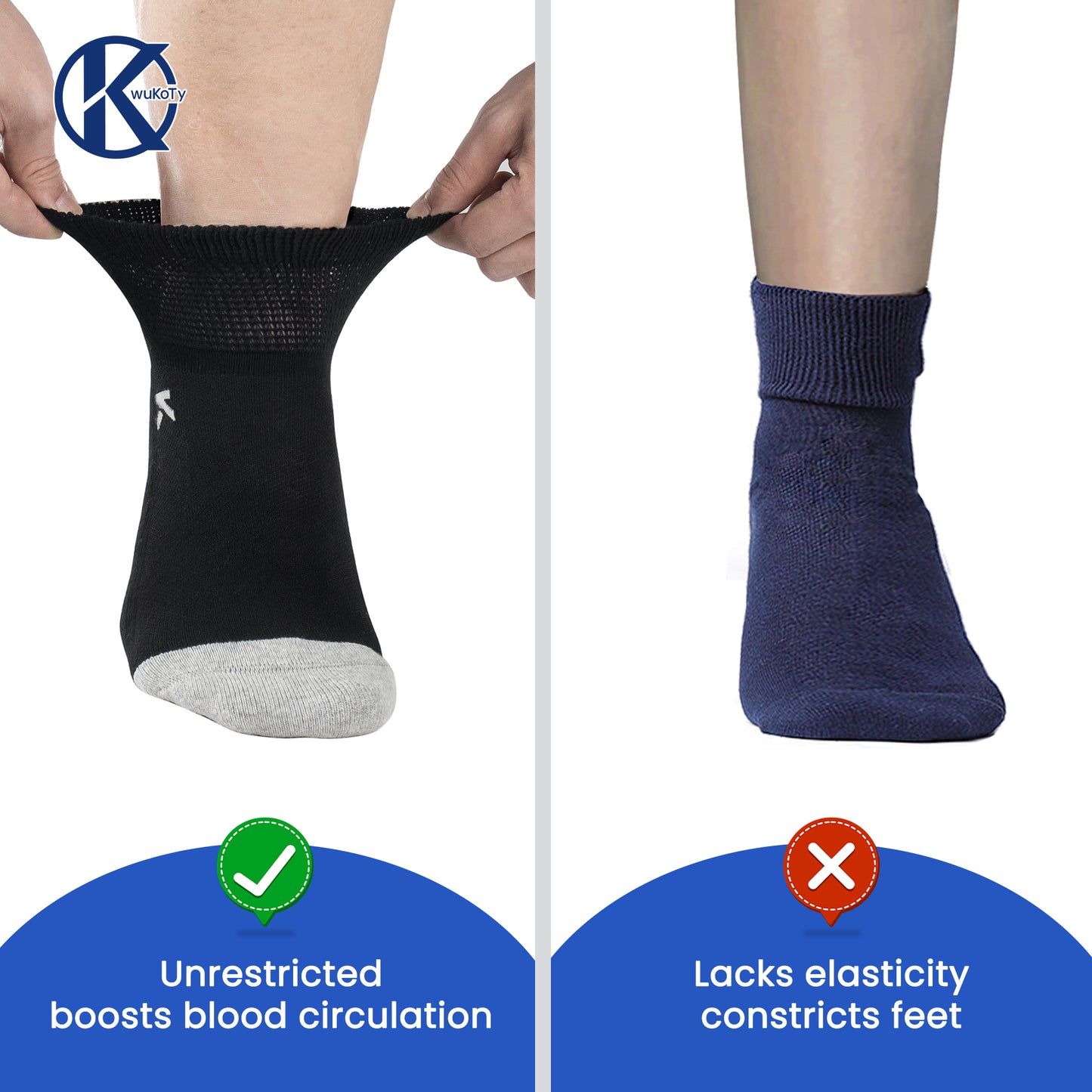 KwuKoTy Diabetic Socks Ankle Cushioned Sole Combed Cotton, Daily Wear & Sports, 3-Pack Men's 6-12 Women's 7-13
