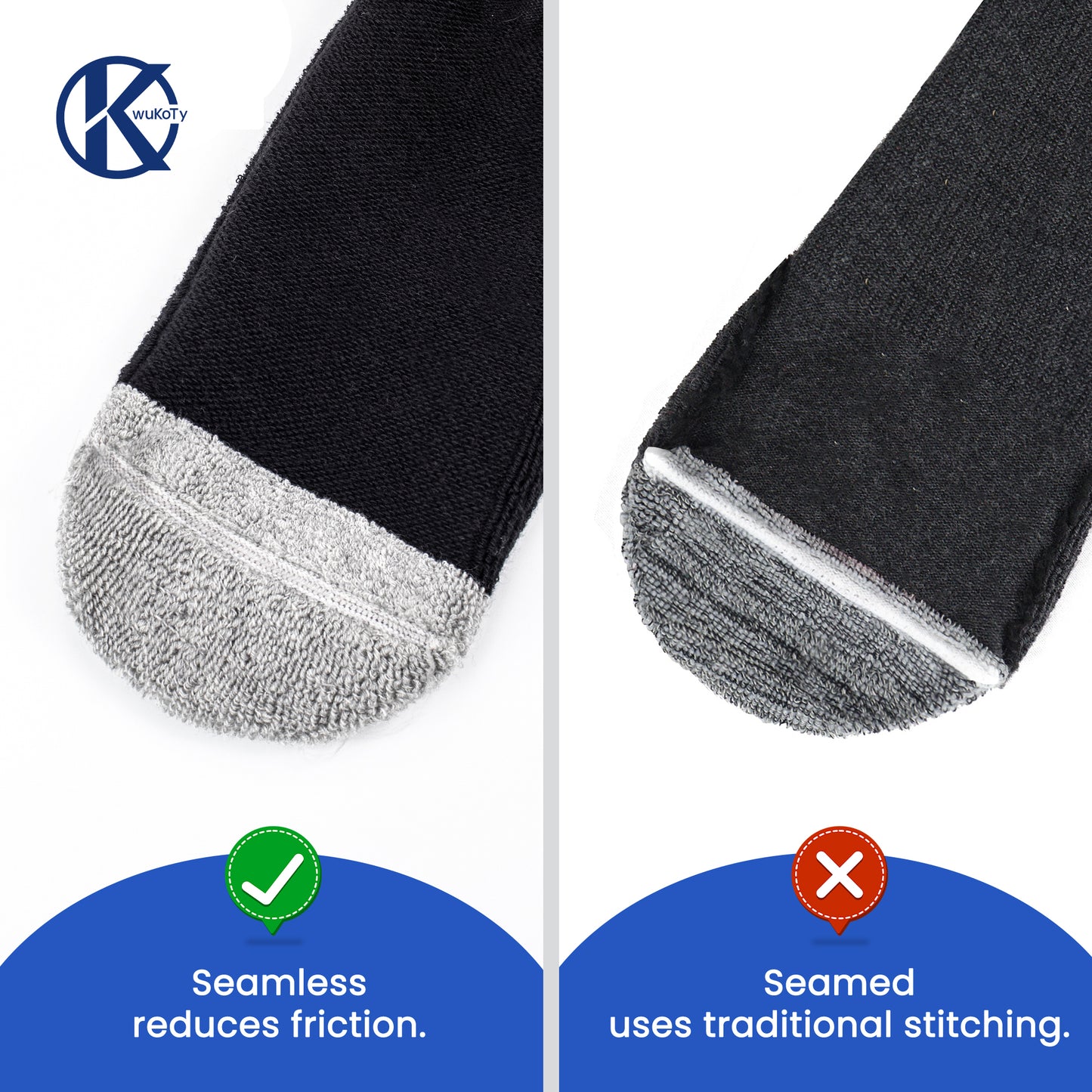KwuKoTy Diabetic Socks Ankle Cushioned Sole Combed Cotton, Daily Wear & Sports, 3-Pack Men's 6-12 Women's 7-13