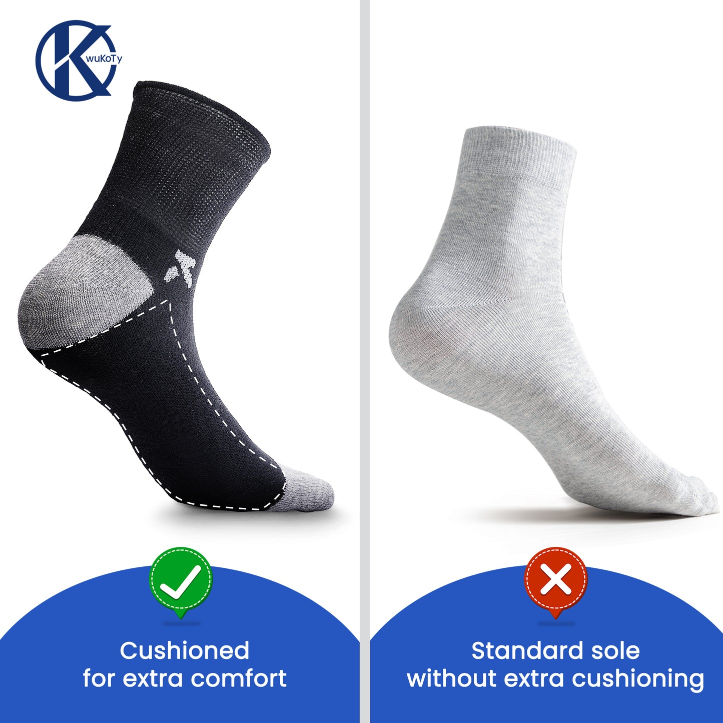 KwuKoty Non-Binding Diabetic Socks Seamless Cushioned Sole Breathable Combed Cotton Ankle Height, for Men &amp; Women, 3 Pairs