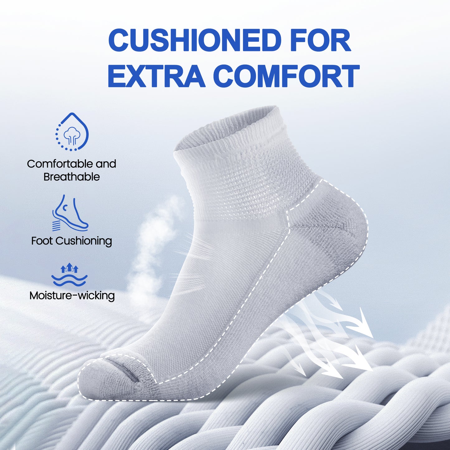 KwuKoTy Diabetic Socks Ankle Cushioned Sole Combed Cotton, Daily Wear & Sports, 3-Pack Men's 6-12 Women's 7-13
