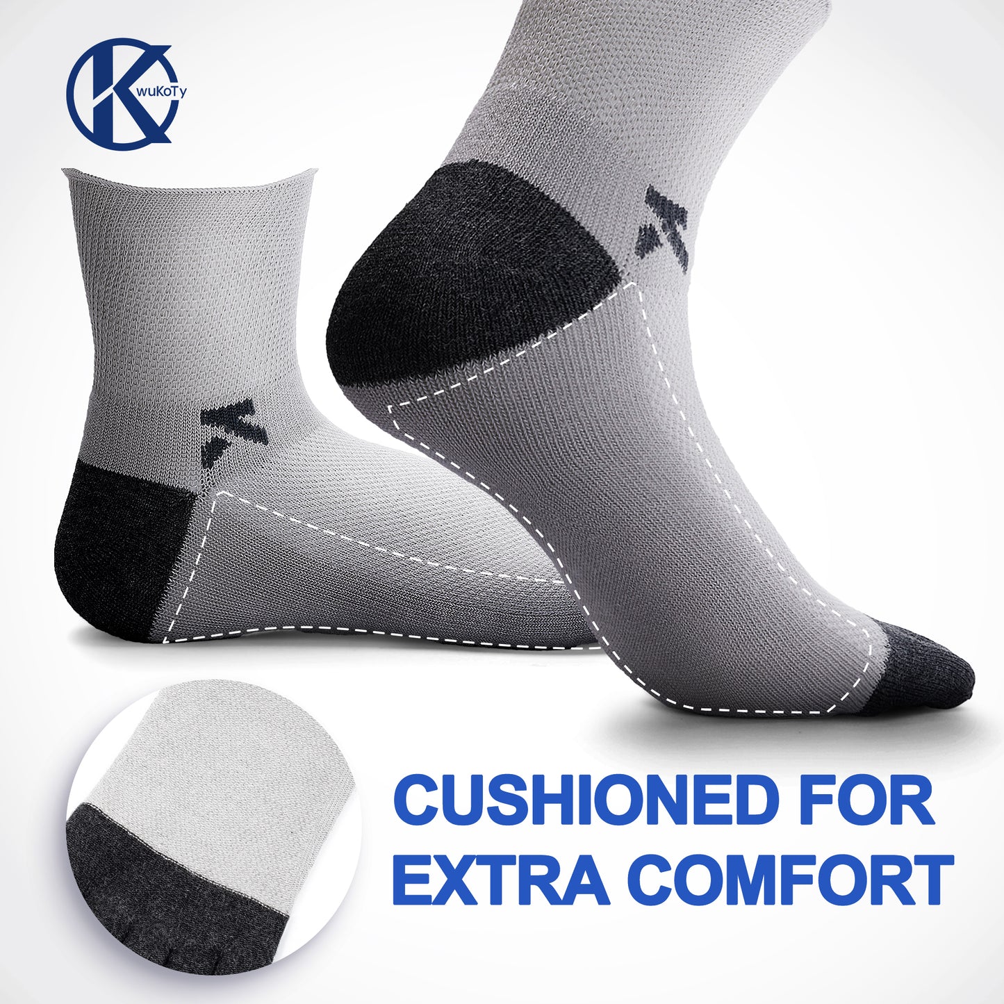 KwuKoty Non-Binding Diabetic Socks Seamless Cushioned Sole Breathable Combed Cotton Ankle Height, for Men &amp; Women, 3 Pairs