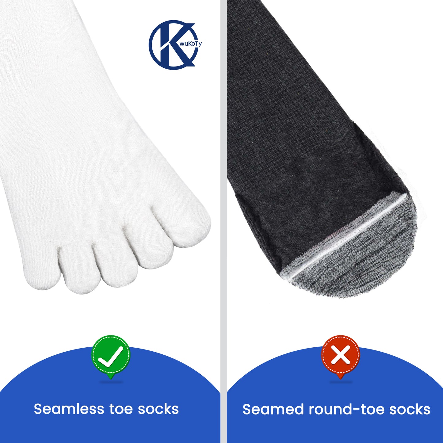 KWUKOTY Cushioned Compression Quarter Running Toe Socks COOLMAX, 3 Pairs Men's 4-13 Women's 5-14