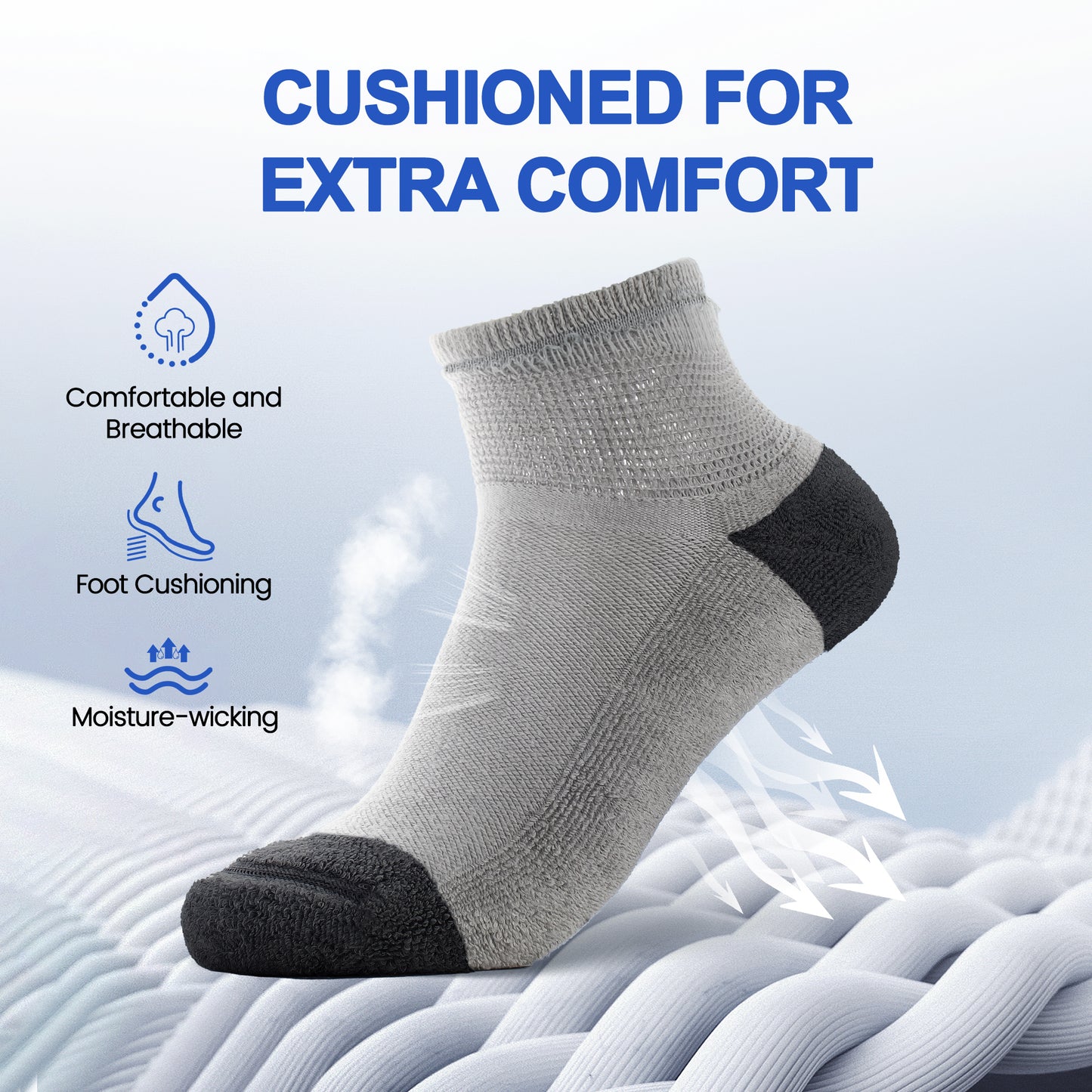 KwuKoTy Diabetic Socks Ankle Cushioned Sole Combed Cotton, Daily Wear & Sports, 3-Pack Men's 6-12 Women's 7-13