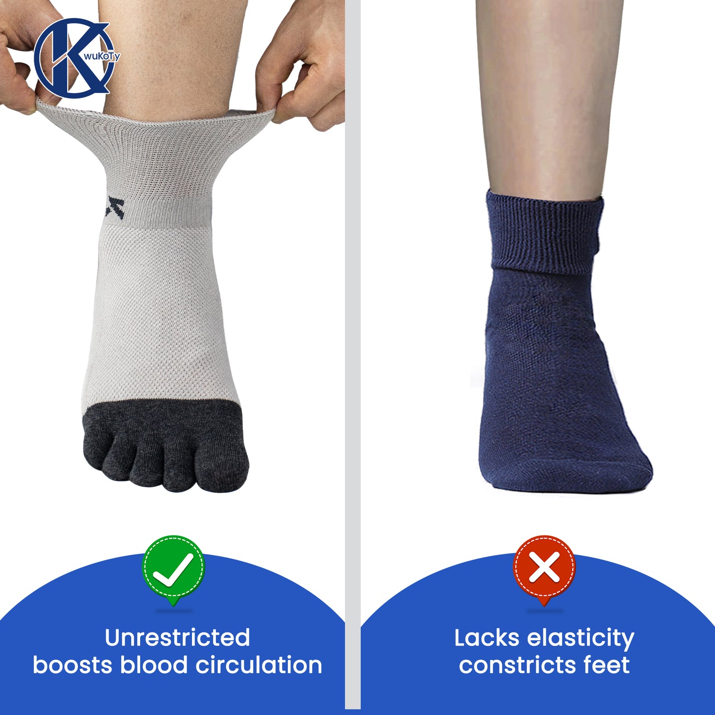 KwuKoty Non-Binding Diabetic Socks Seamless Cushioned Sole Breathable Combed Cotton Ankle Height, for Men &amp; Women, 3 Pairs