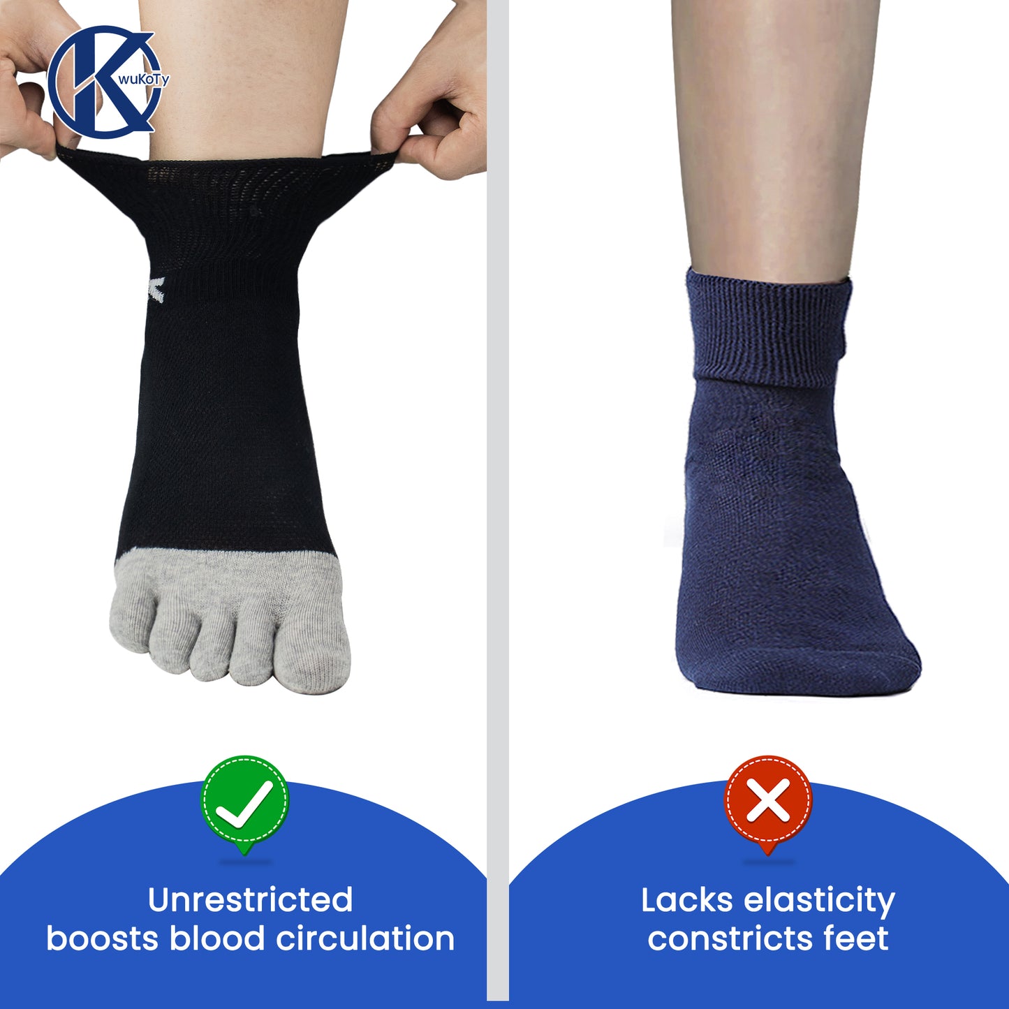 KwuKoty Non-Binding Diabetic Socks Seamless Cushioned Sole Breathable Combed Cotton Ankle Height, for Men &amp; Women, 3 Pairs