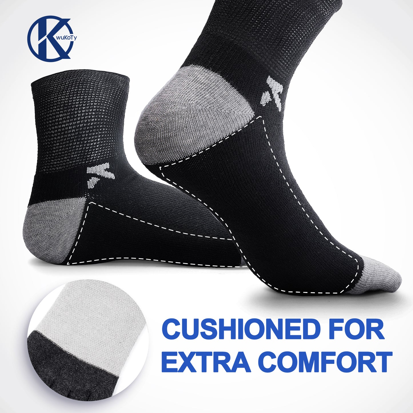 KwuKoty Non-Binding Diabetic Socks Seamless Cushioned Sole Breathable Combed Cotton Ankle Height, for Men &amp; Women, 3 Pairs