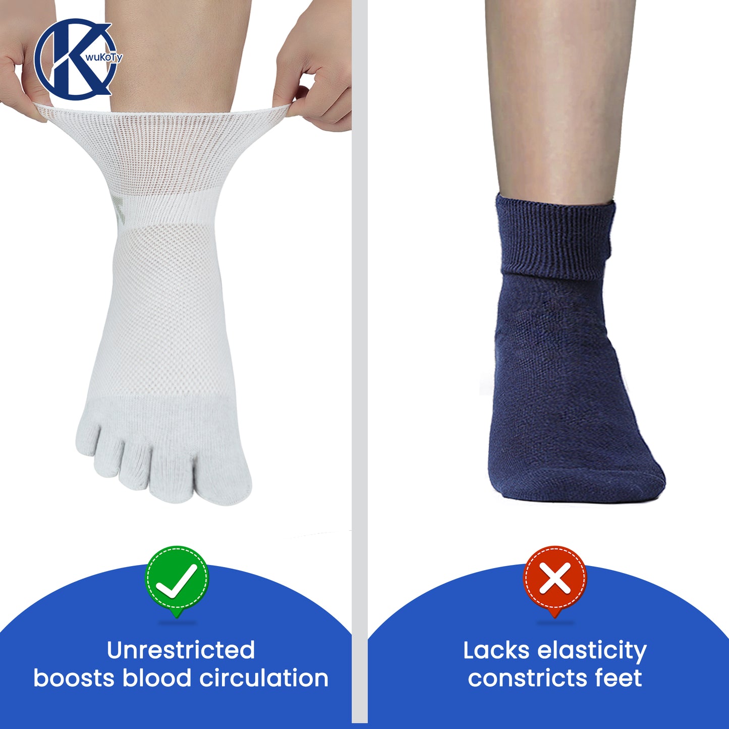 KwuKoty Non-Binding Diabetic Socks Seamless Cushioned Sole Breathable Combed Cotton Ankle Height, for Men &amp; Women, 3 Pairs