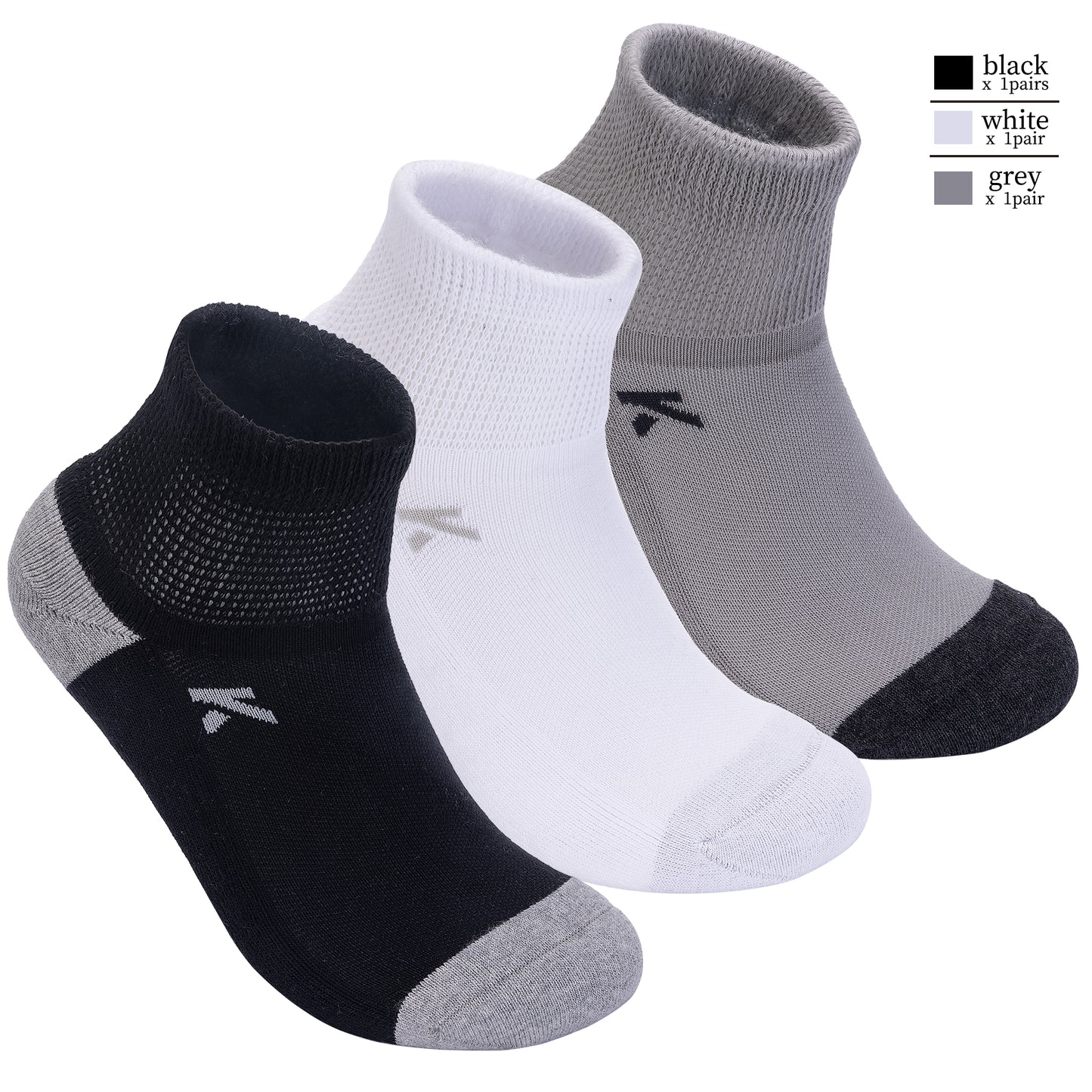 KwuKoty Non-Binding Diabetic Socks Seamless Cushioned Sole Breathable Combed Cotton Ankle Height, for Men &amp; Women, 3 Pairs