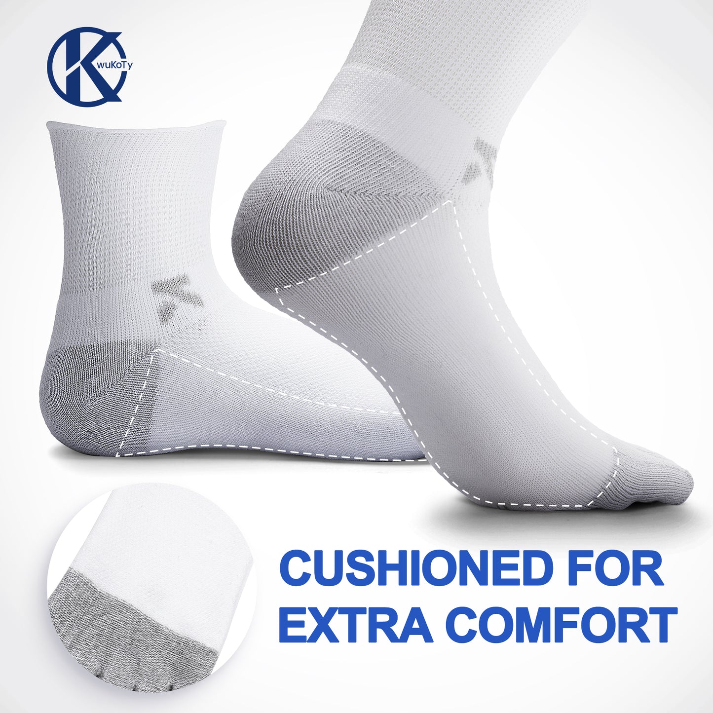 KwuKoty Non-Binding Diabetic Socks Seamless Cushioned Sole Breathable Combed Cotton Ankle Height, for Men &amp; Women, 3 Pairs