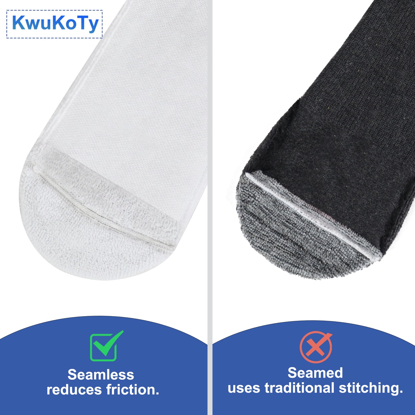 KwuKoty Non-Binding Diabetic Socks Seamless Cushioned Sole Breathable Combed Cotton Ankle Height, for Men &amp; Women, 3 Pairs