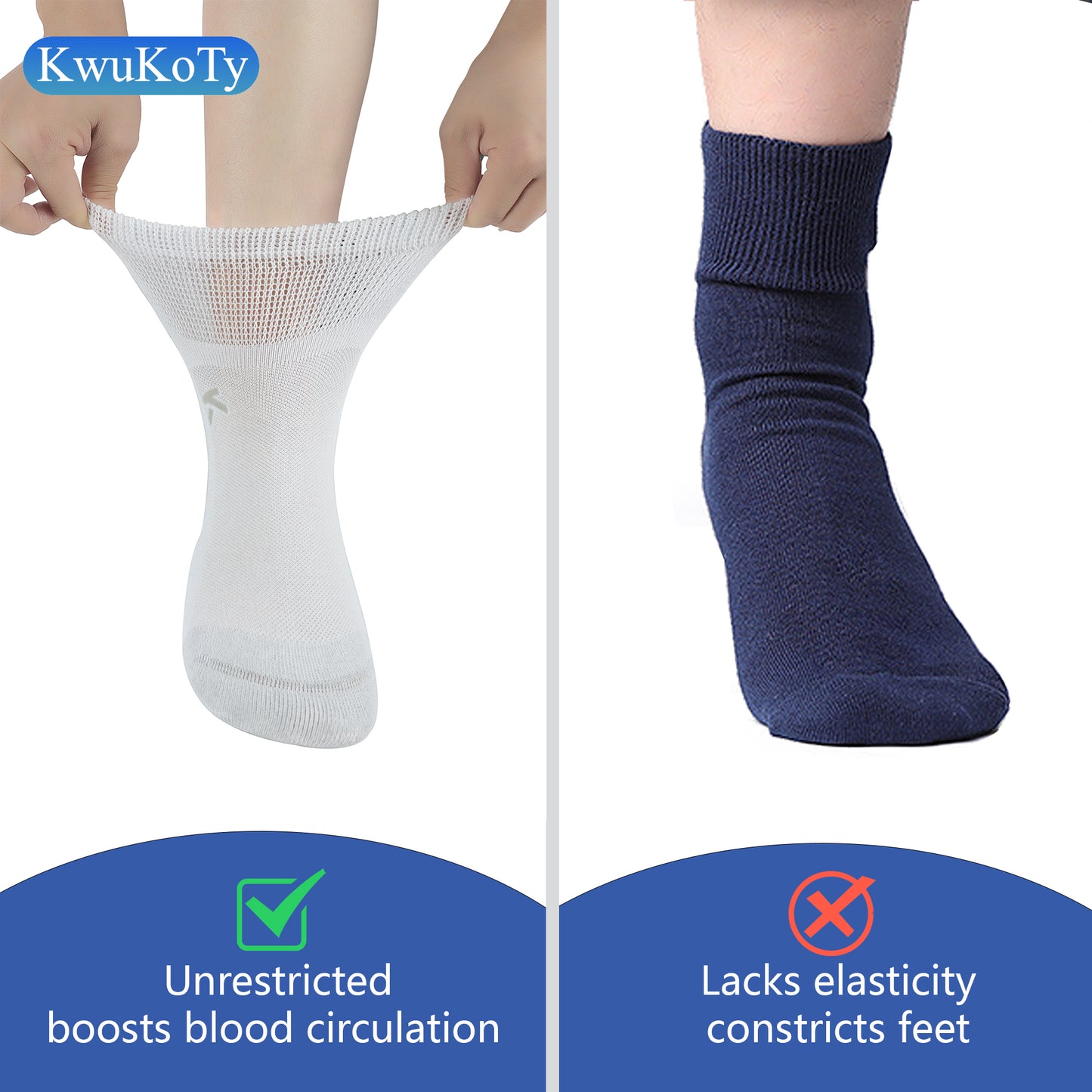 KwuKoty Non-Binding Diabetic Socks Seamless Cushioned Sole Breathable Combed Cotton Ankle Height, for Men &amp; Women, 3 Pairs